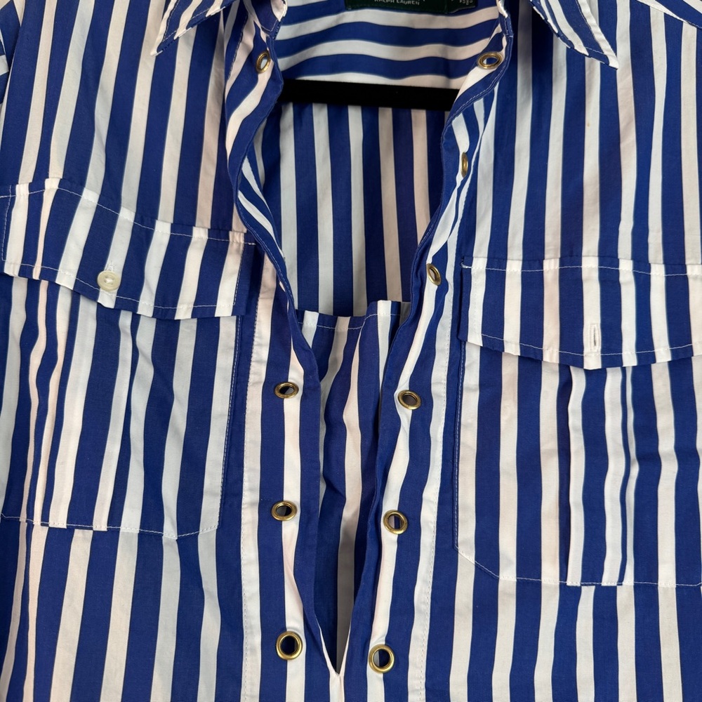 Ralph Lauren Blue White Tunic Striped Shirt Stripe Stripes Henley Pockets Cuffs - Picture 4 of 9